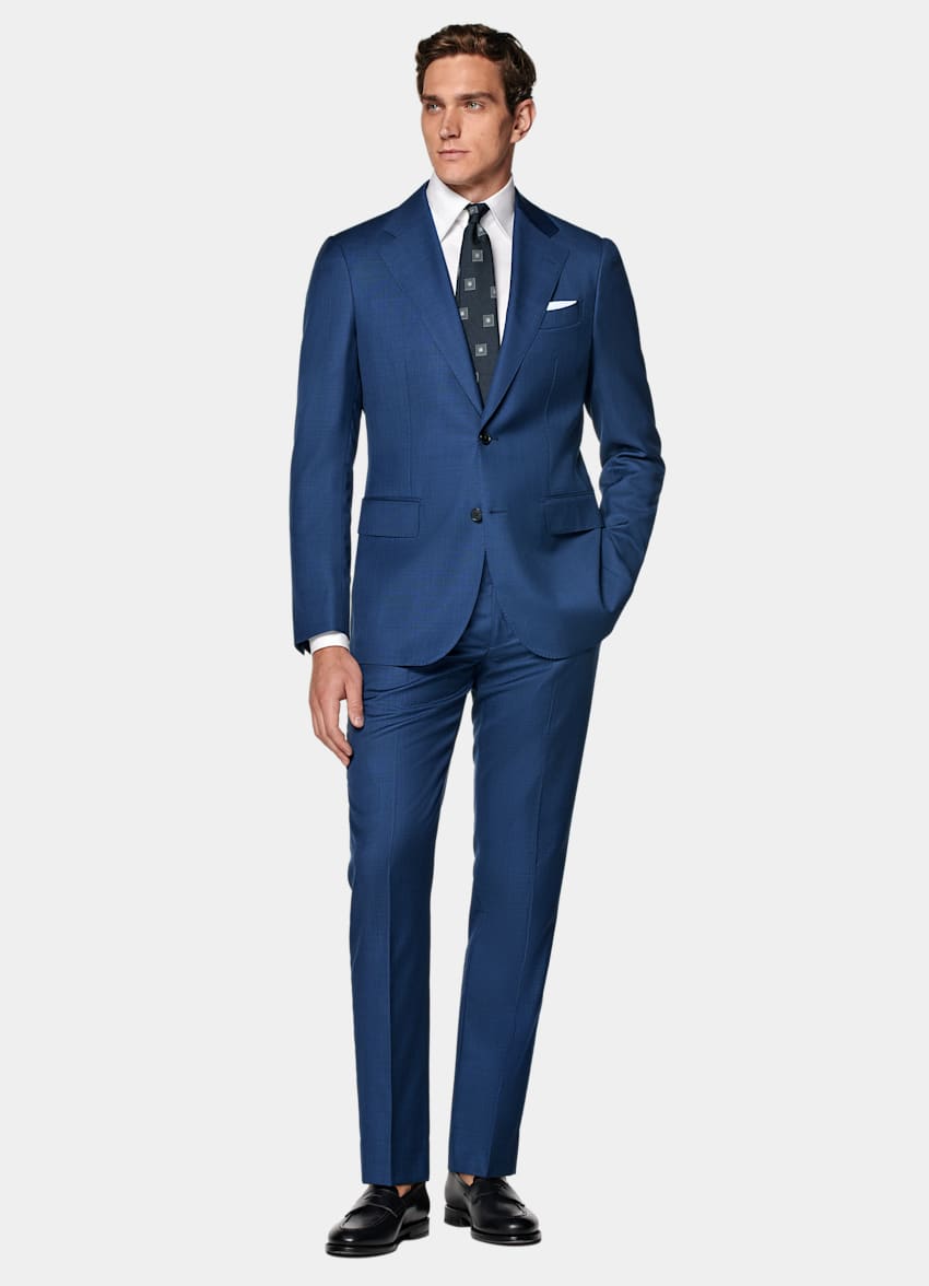 SUITSUPPLY All season Pure laine S110's par Vitale Barberis Canonico, Italie Veste de costume Havana coupe Tailored bleu moyen