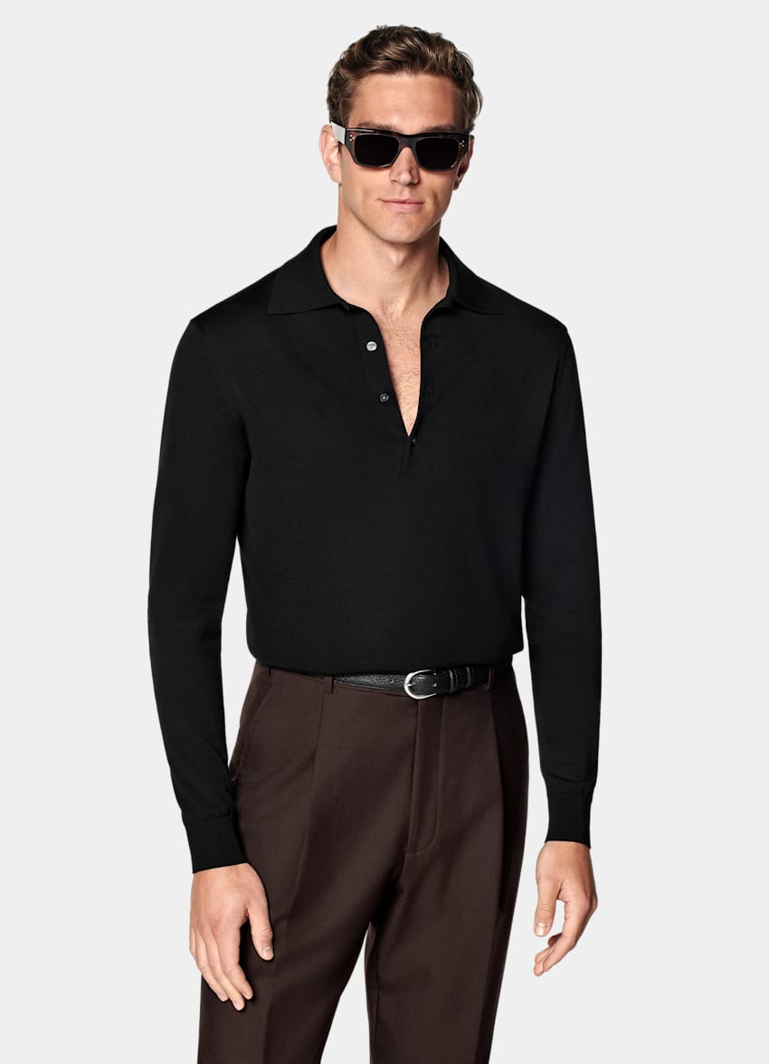 SUITSUPPLY Algodón californiano y seda Mulberry Polo de manga larga negro