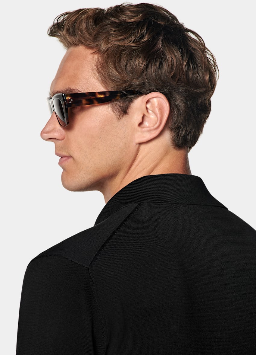 SUITSUPPLY Algodón californiano y seda Mulberry Polo de manga larga negro
