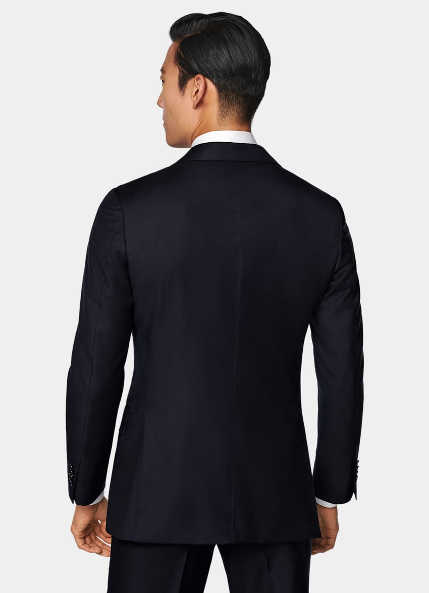 SUITSUPPLY All Season Pura lana S110s de Vitale Barberis Canonico, Italia Traje Havana tres piezas azul marino corte Tailored