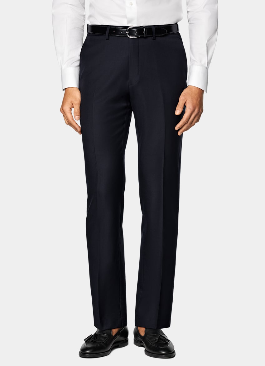 SUITSUPPLY All Season Pura lana S110s de Vitale Barberis Canonico, Italia Traje Havana tres piezas azul marino corte Tailored
