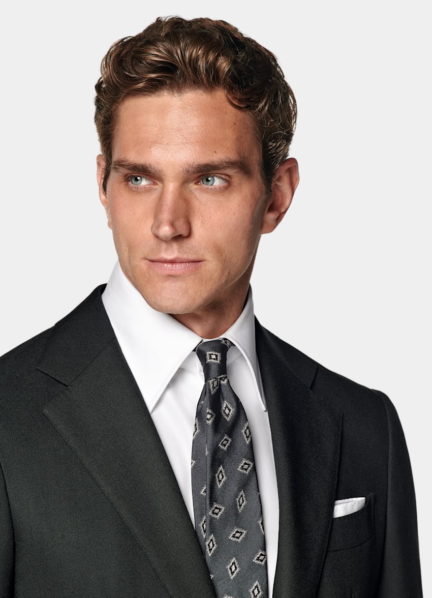 SUITSUPPLY All Season Wrinkle-Free 4-Ply Wool by Rogna, Italy Dark Green Tailored Fit Havana Suit