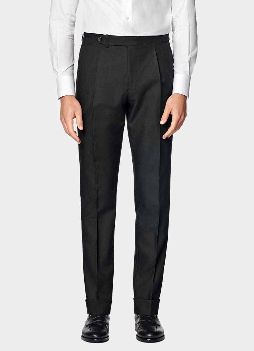 SUITSUPPLY All Season Wrinkle-Free 4-Ply Wool by Rogna, Italy Dark Green Tailored Fit Havana Suit