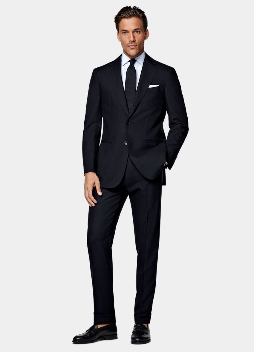 SUITSUPPLY All Season Wrinkle-Free 4-Ply Wool by Rogna, Italy Navy Tailored Fit Havana Suit