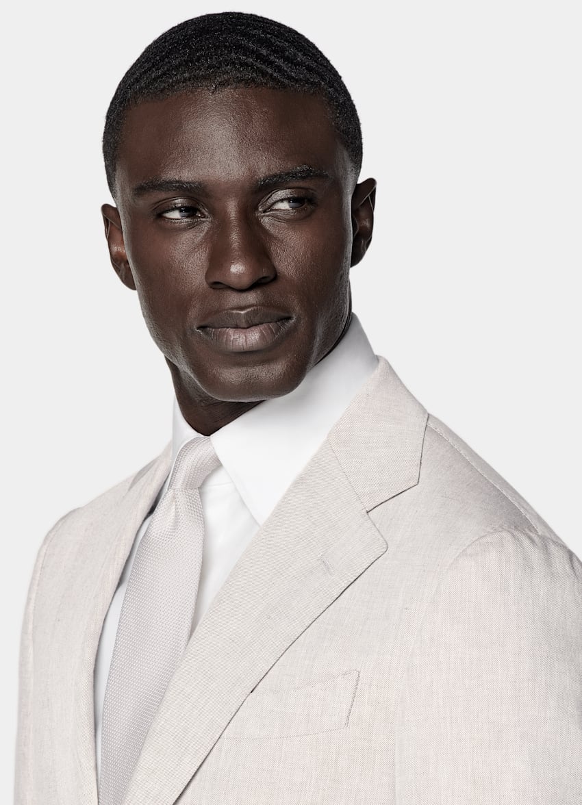 SUITSUPPLY Summer Linen Cotton by Di Sondrio, Italy Light Taupe Tailored Fit Havana Suit