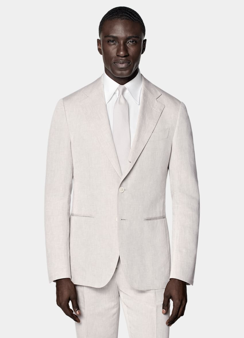 SUITSUPPLY Summer Linen Cotton by Di Sondrio, Italy Light Taupe Tailored Fit Havana Suit