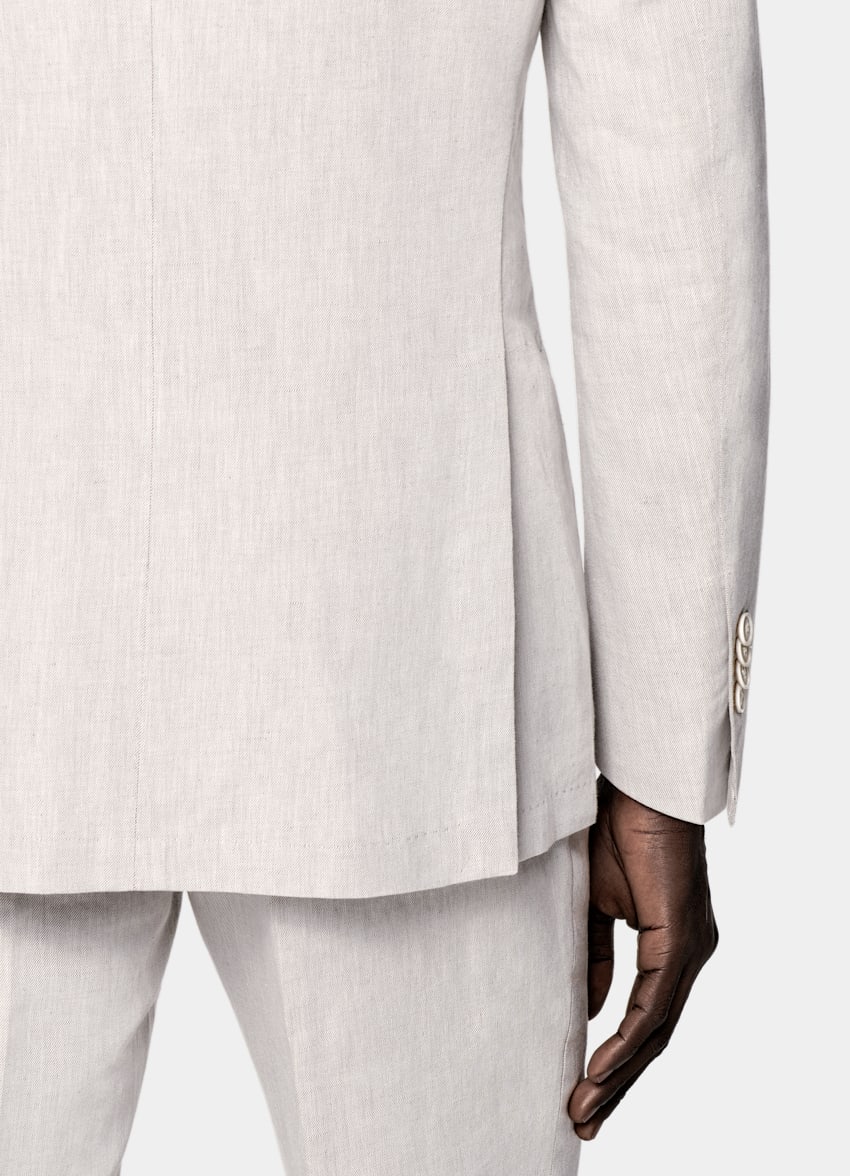 SUITSUPPLY Summer Linen Cotton by Di Sondrio, Italy Light Taupe Tailored Fit Havana Suit