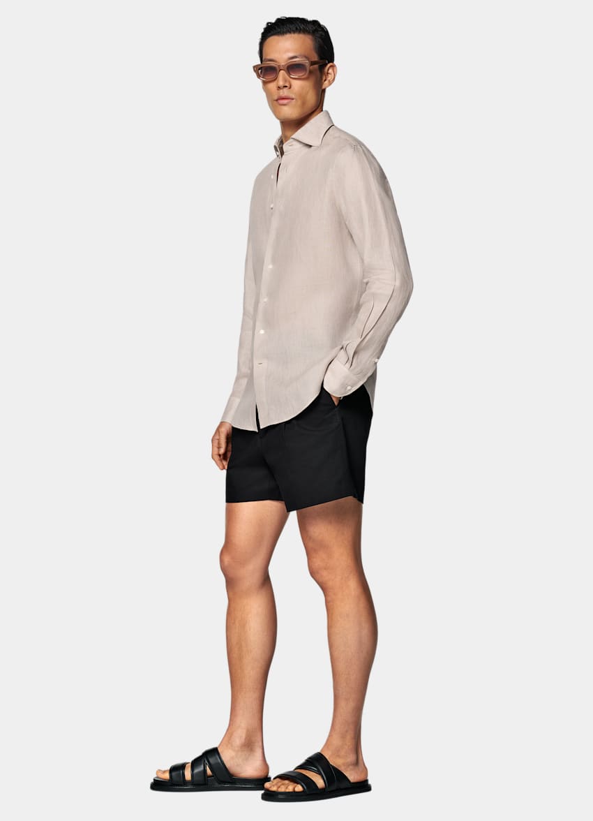 SUITSUPPLY Puro lino de Baird McNutt, Reino Unido Camisa Ajuste Relajado Taupe