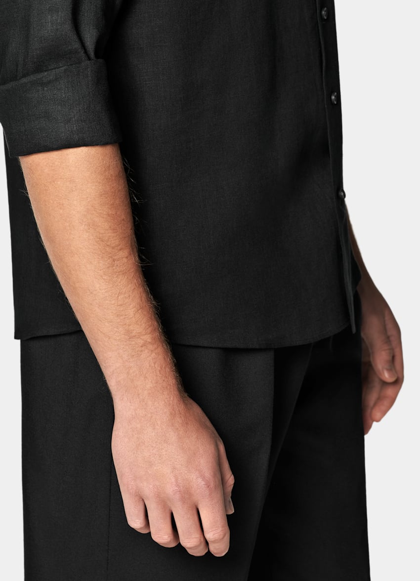 SUITSUPPLY Pure Linen by Albini, Italy Black Slim Fit Shirt