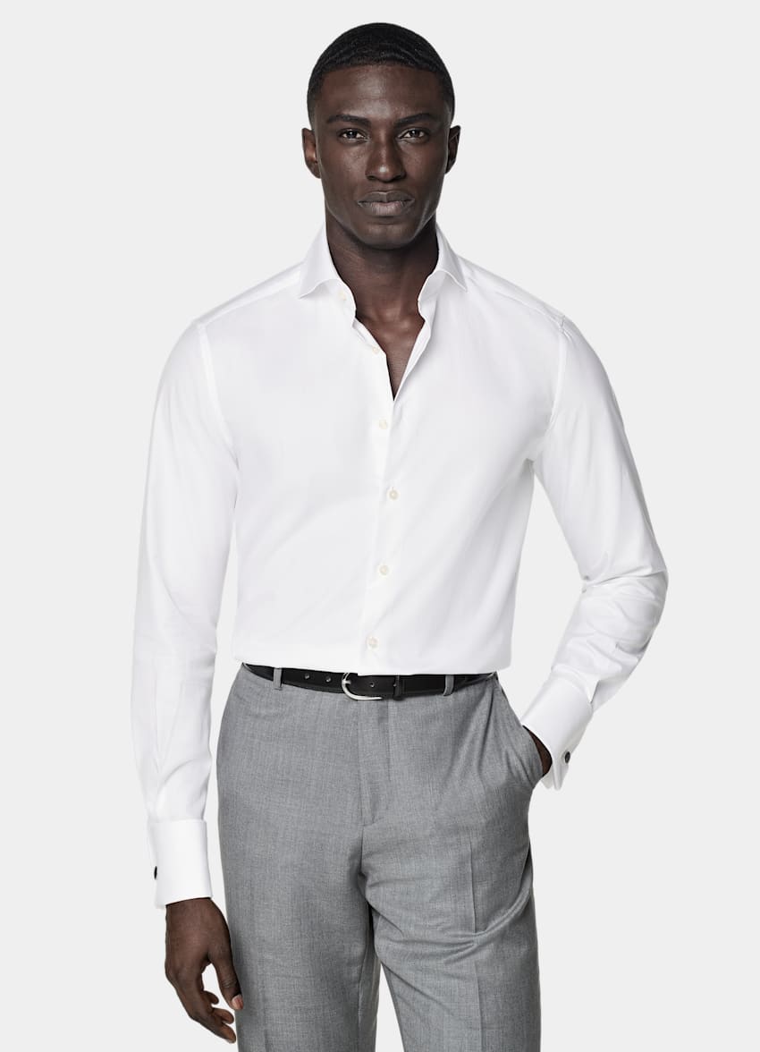SUITSUPPLY Egyptian Cotton by Albini, Italy White Double Cuff Tailored Fit Shirt
