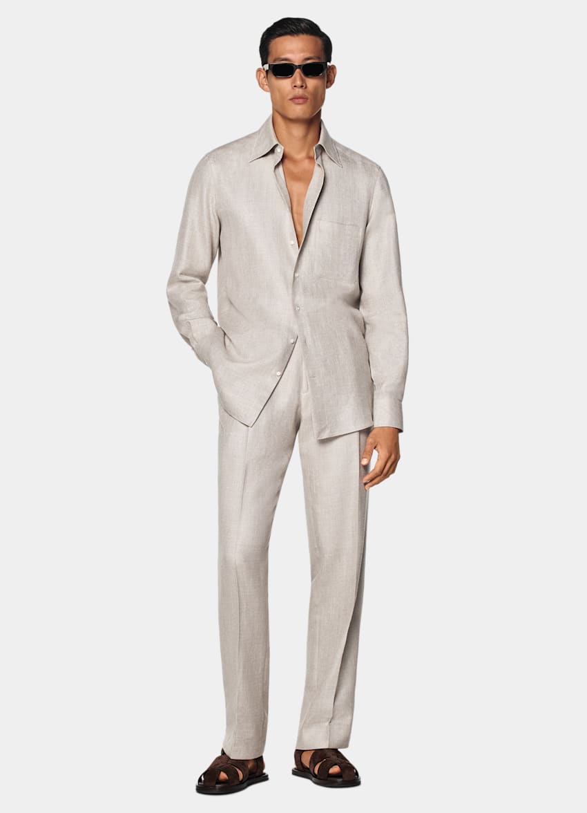 SUITSUPPLY Soie, lin et laine - E.Thomas, Italie Chemise coupe Relaxed taupe clair