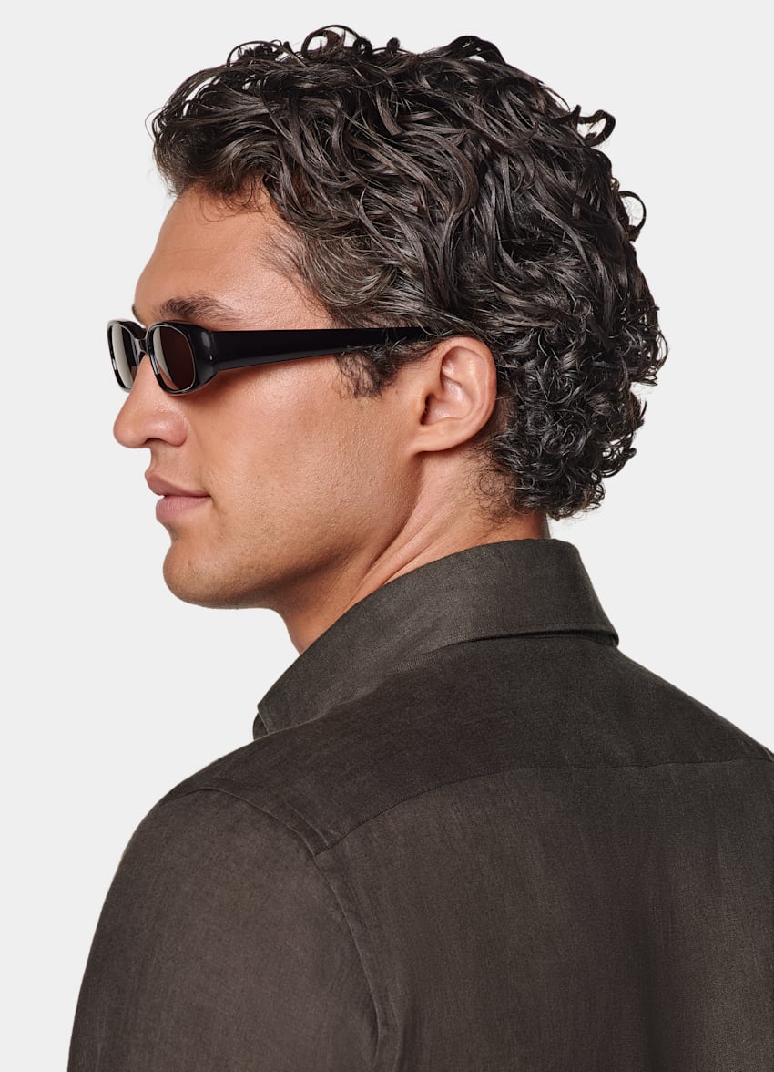 SUITSUPPLY Pure Linen by Albini, Italy Dark Brown Relaxed Fit Shirt