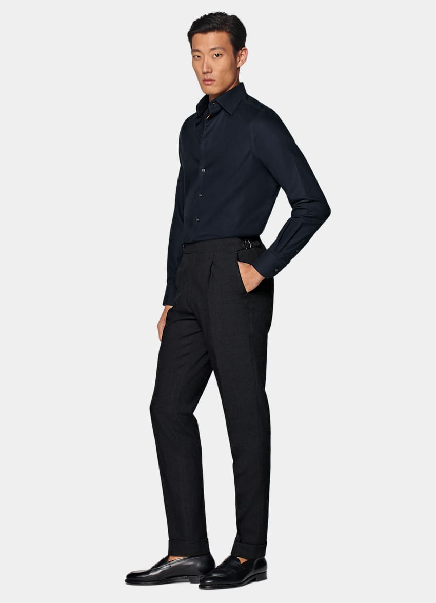 SUITSUPPLY Wrinkle-Free Pima Cotton Navy Royal Oxford Slim Fit Shirt