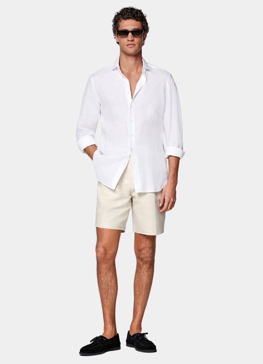 SUITSUPPLY Cotton Linen by Di Sondrio, Italy Sand Straight Leg Shorts