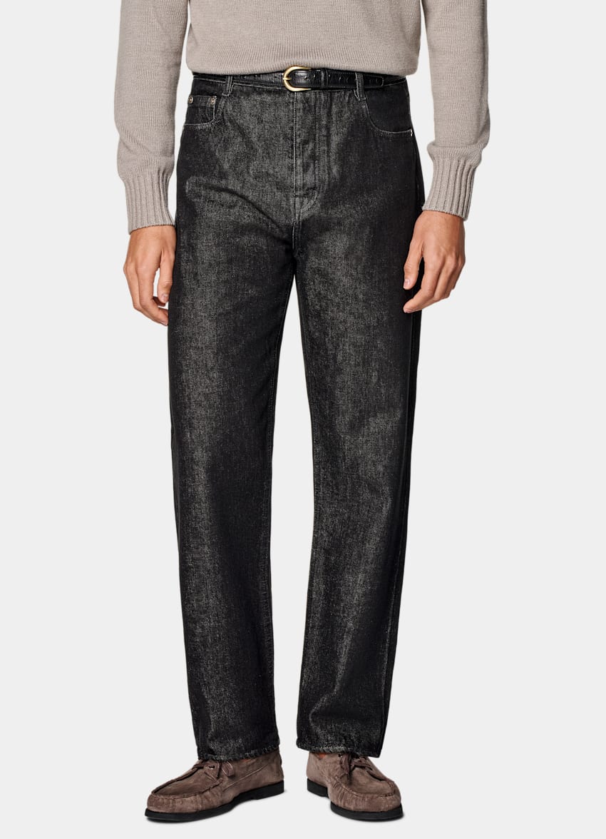 SUITSUPPLY All Season Selvedge Denim by Candiani, Italy Dark Grey Straight Leg Tapered Jeans