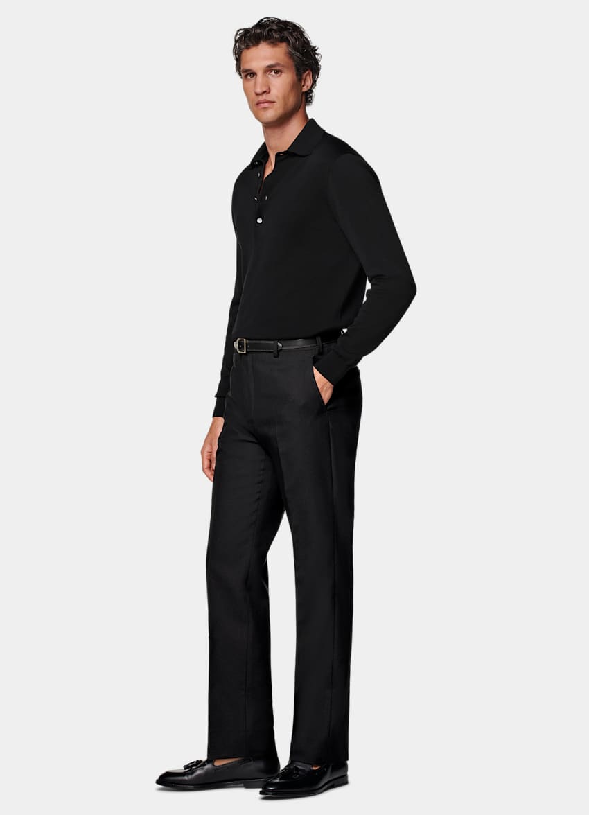 SUITSUPPLY All Season Wrinkle-Free 4-Ply Wool by Rogna, Italy Black Straight Leg Suit Trousers