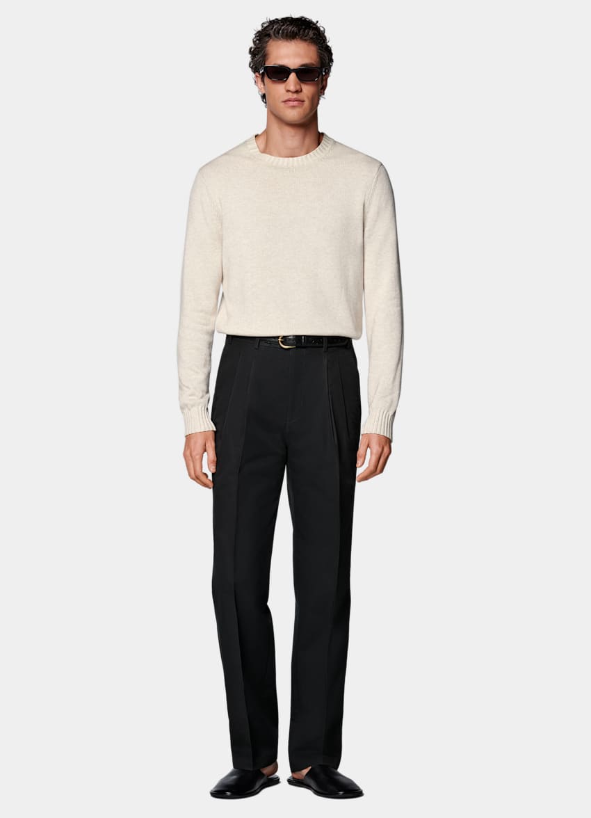 SUITSUPPLY Summer Pure Cotton by Di Sondrio, Italy Black Wide Leg Straight Chinos