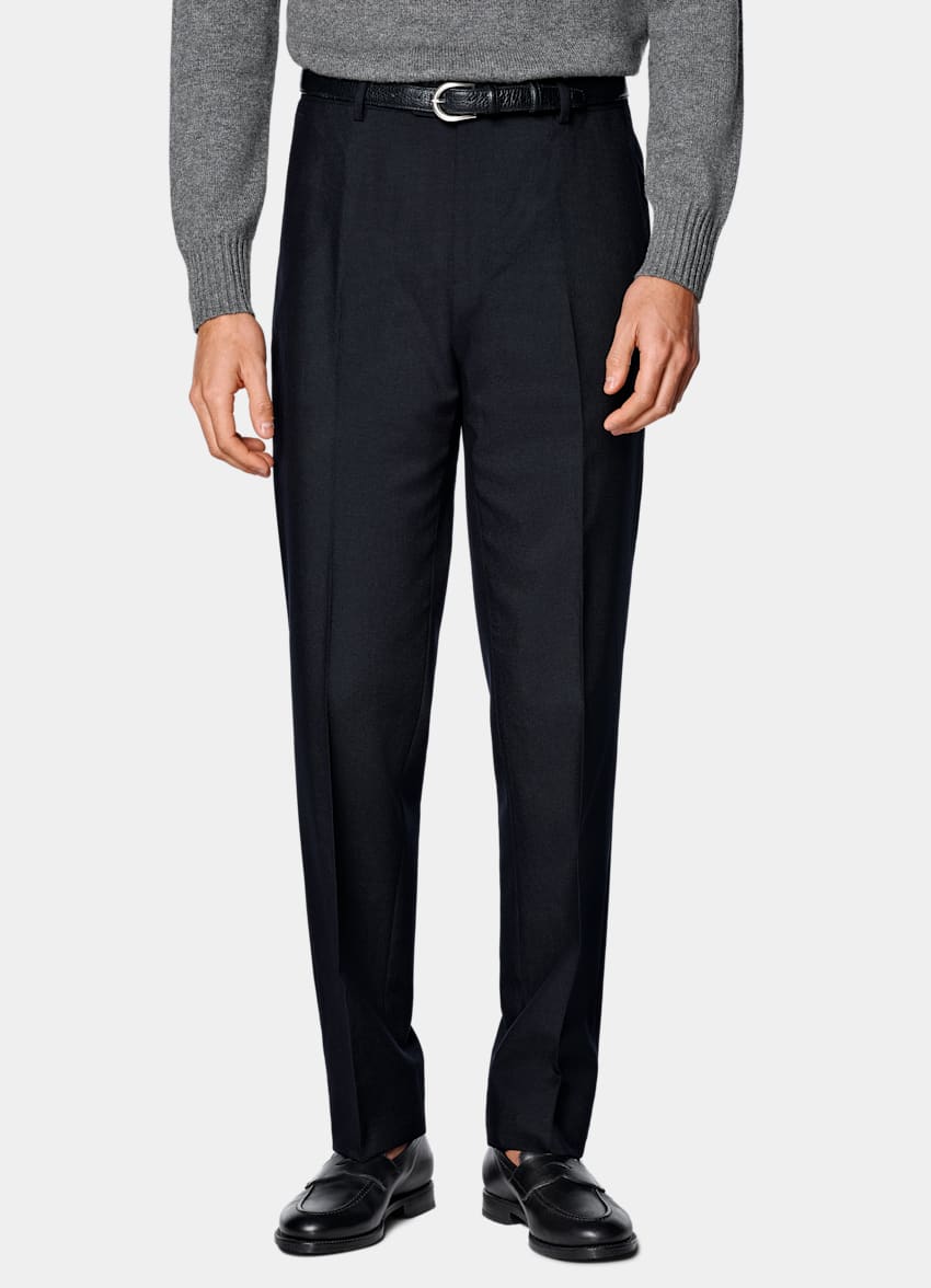 SUITSUPPLY All Season Wrinkle-Free 4-Ply Wool by Rogna, Italy Navy Straight Leg Suit Trousers