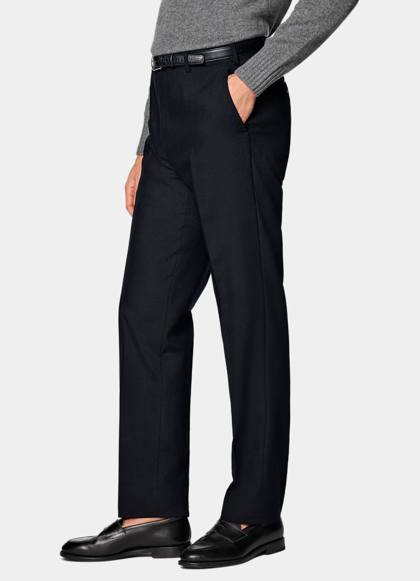 SUITSUPPLY All Season Wrinkle-Free 4-Ply Wool by Rogna, Italy Navy Straight Leg Suit Trousers