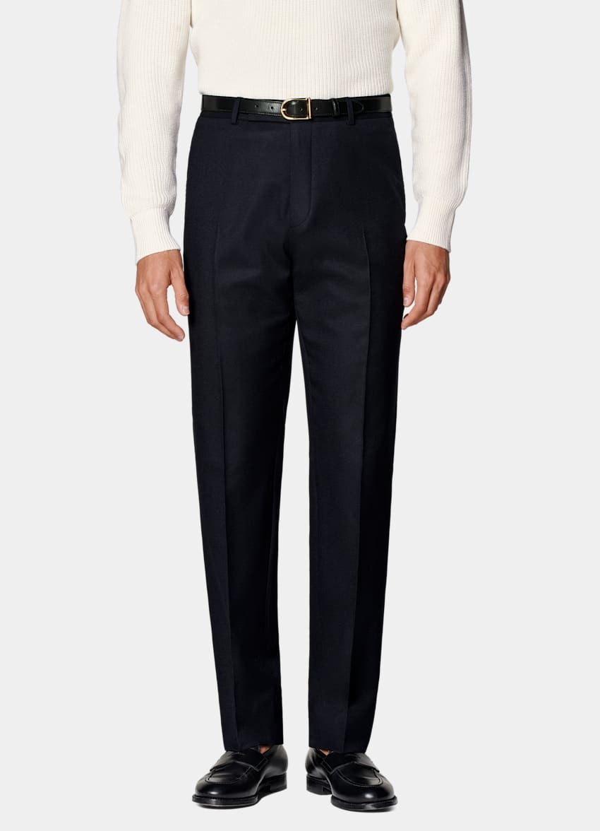 SUITSUPPLY Winter Pure S120's Wool Flannel by Vitale Barberis Canonico, Italy Navy Straight Leg Suit Trousers