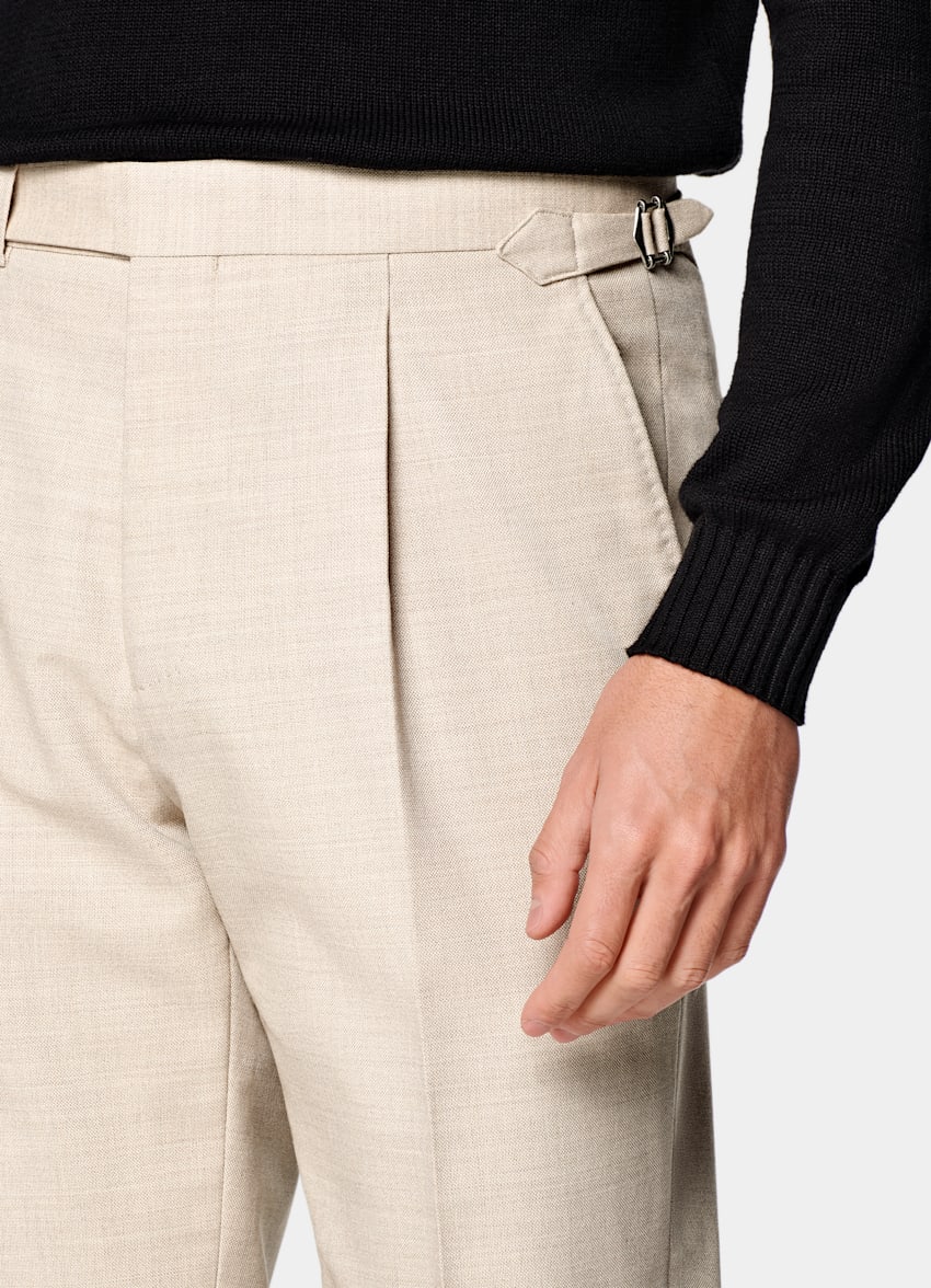 SUITSUPPLY All Season Lana de 4 cabos sin arrugas de Rogna, Italia Pantalones de traje arena Slim Leg Tapered