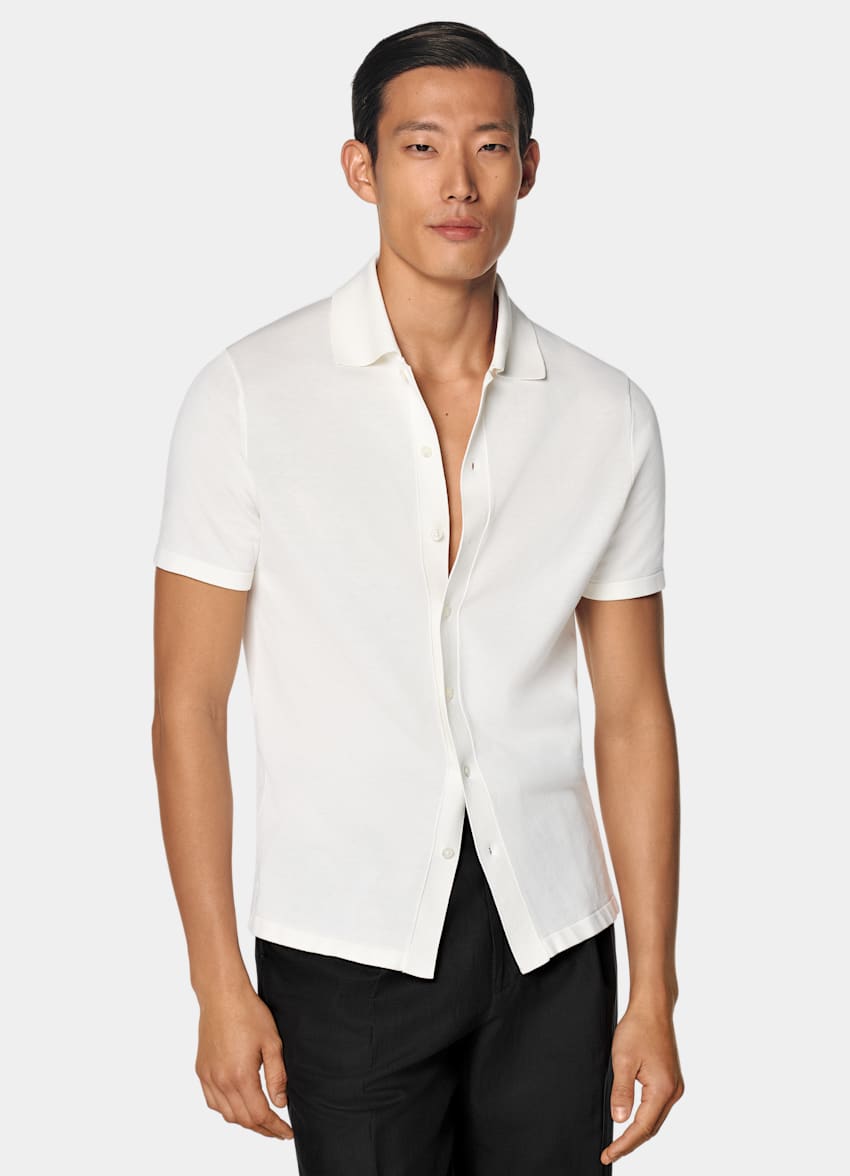 SUITSUPPLY Californian Cotton & Mulberry Silk Off-White Polo Cardigan