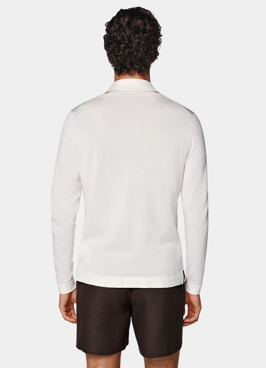 SUITSUPPLY Californian Cotton & Mulberry Silk Off-White Long Sleeve Polo Cardigan