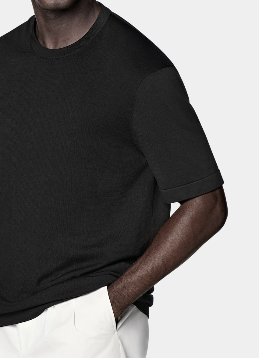 SUITSUPPLY Californian Cotton & Mulberry Silk Black Short Sleeve Crewneck