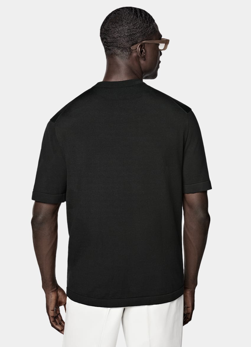 SUITSUPPLY Californian Cotton & Mulberry Silk Black Short Sleeve Crewneck