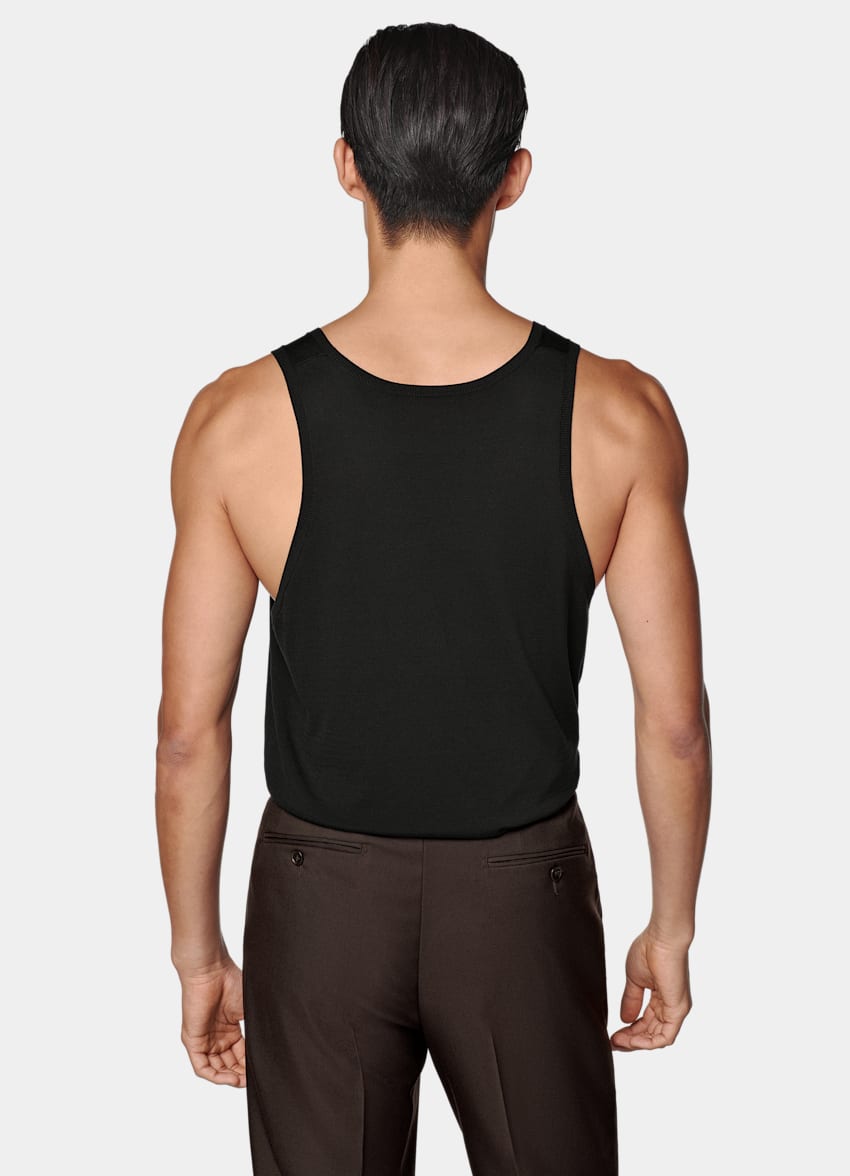 SUITSUPPLY Algodón californiano y seda Mulberry Camiseta sin mangas negra de punto