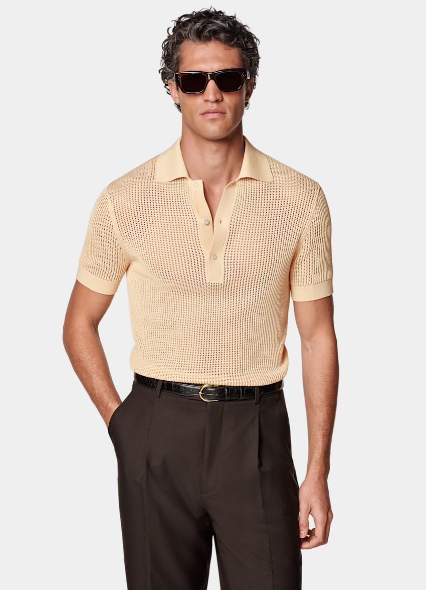 SUITSUPPLY Californian Cotton & Mulberry Silk Light Yellow Crochet Polo