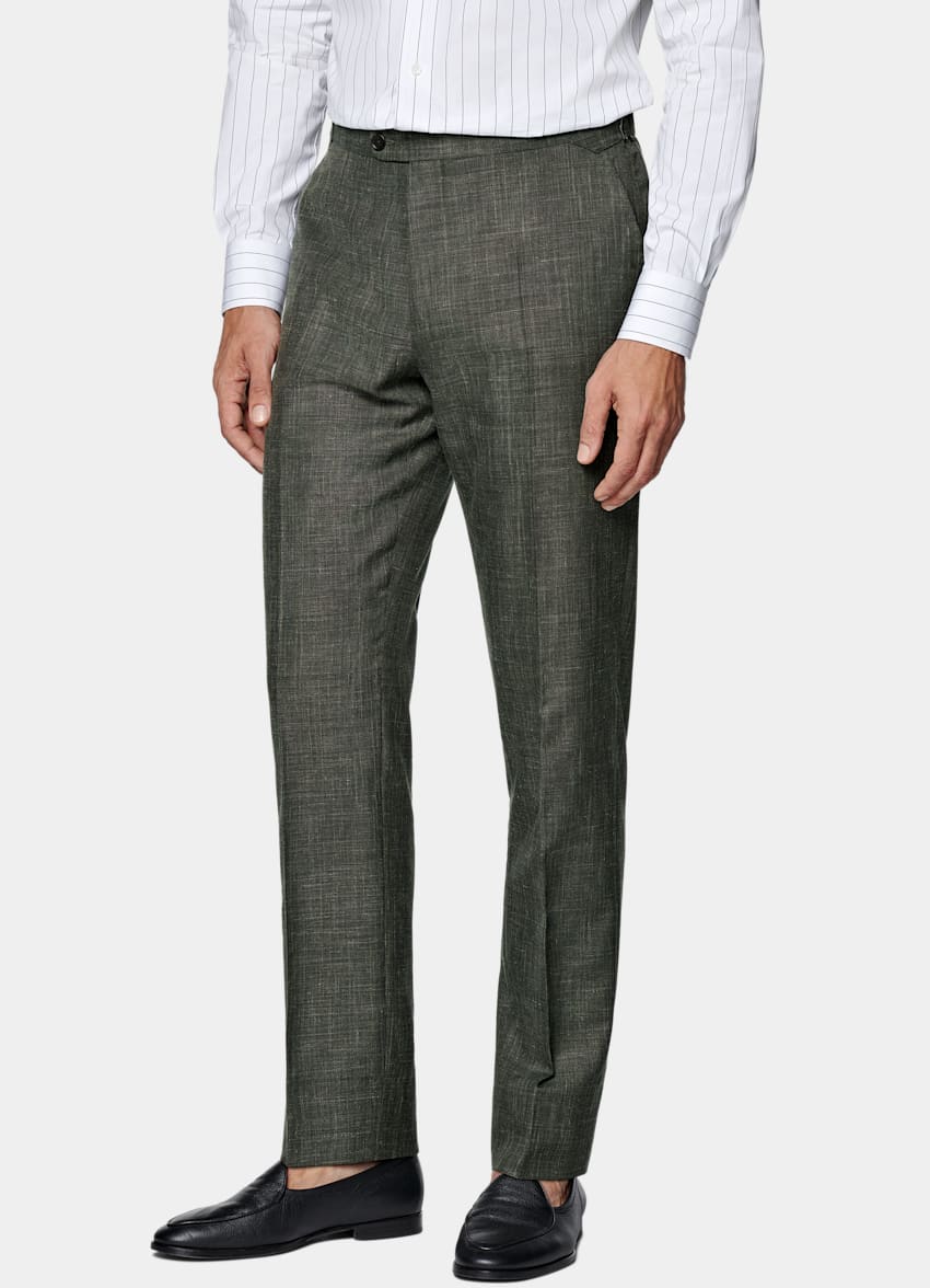 SUITSUPPLY Summer Wool Silk Linen by E.Thomas, Italy Dark Green Tailored Fit Havana Suit