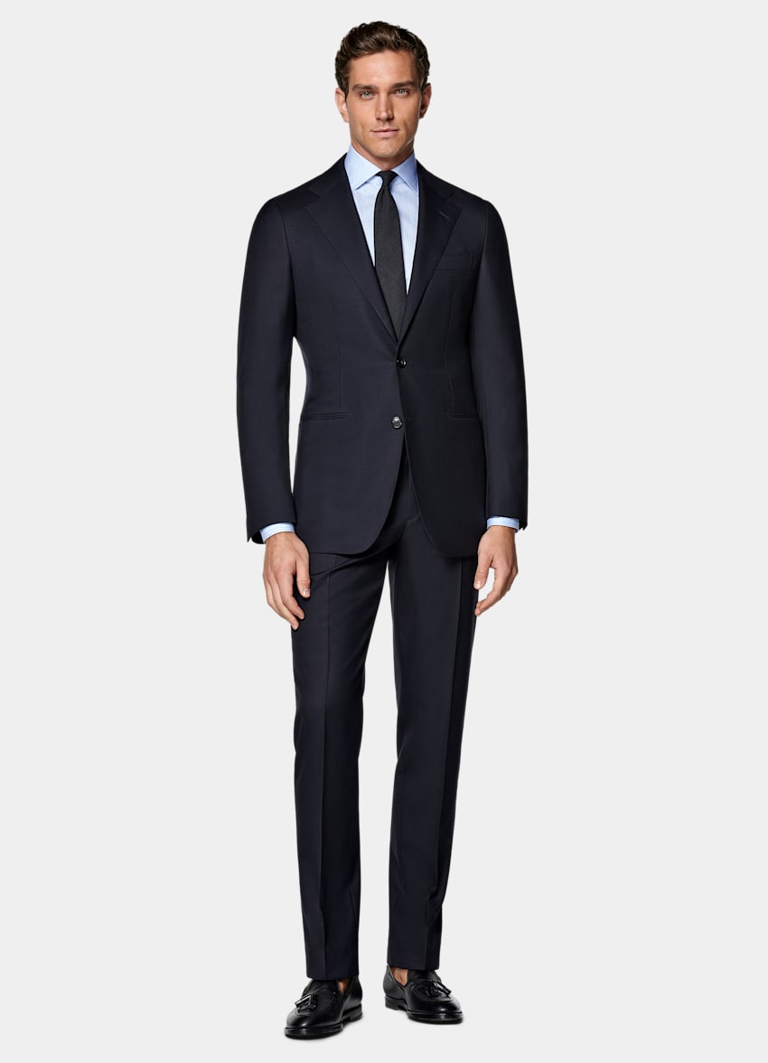 SUITSUPPLY All Season Pure S150's Wool by E.Thomas, Italy Navy Tailored Fit Havana Suit