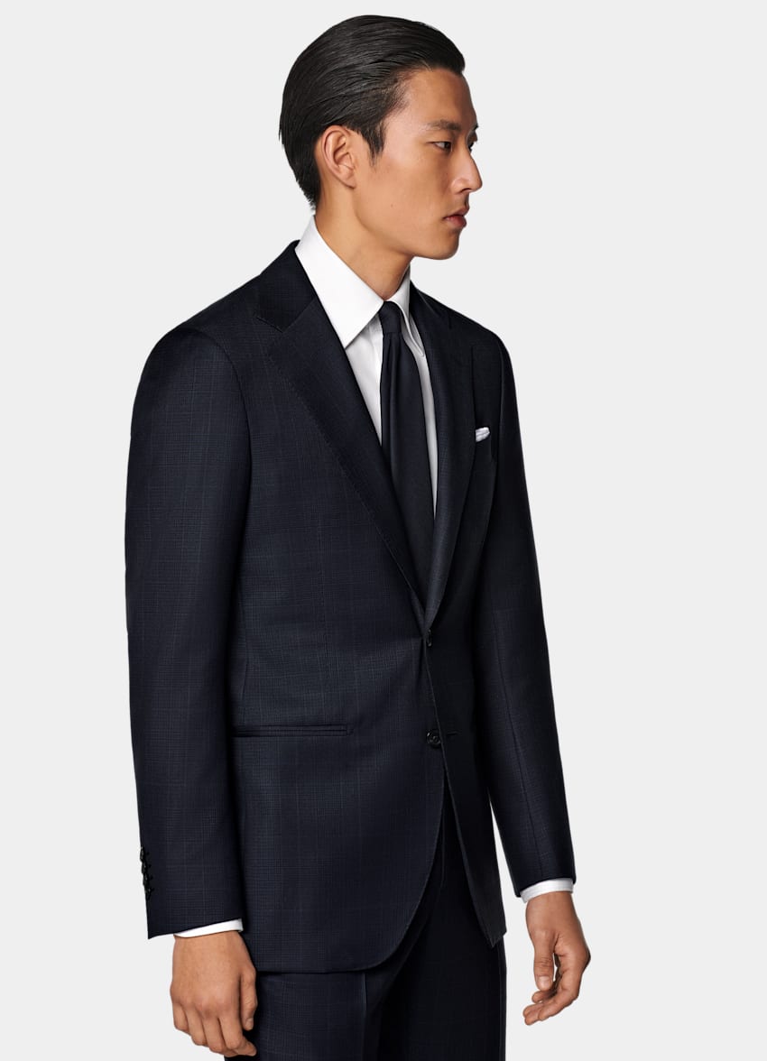 SUITSUPPLY All season Laine sans repassage par Lanificio Ermenegildo Zegna, Italie Costume Havana coupe Tailored bleu marine à carreaux