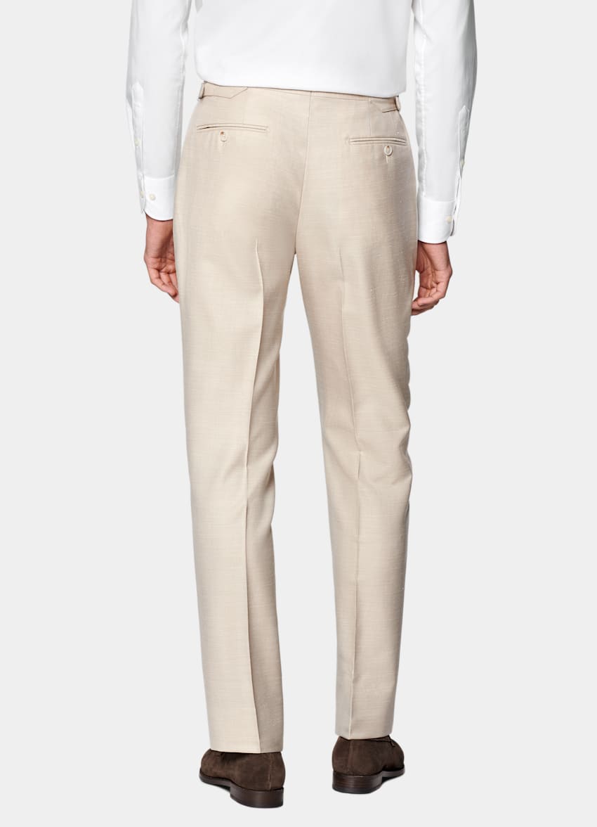 SUITSUPPLY Summer Wool Silk Linen by Rogna, Italy Sand Herringbone Tailored Fit Havana Suit