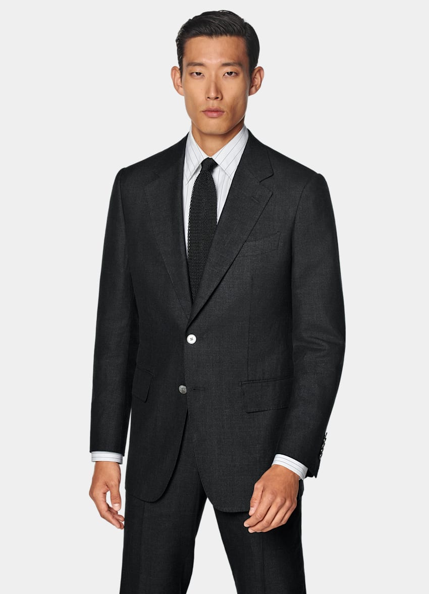 SUITSUPPLY Summer Wool Silk Linen by E.Thomas, Italy Black Tailored Fit Milano Suit