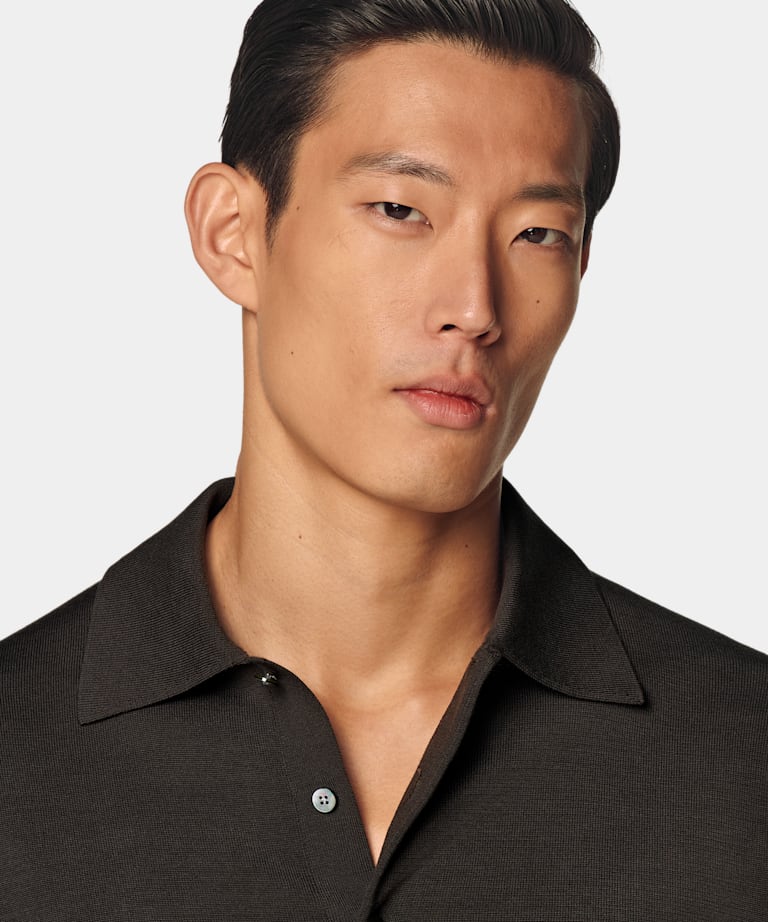 다크 브라운 긴팔 폴로