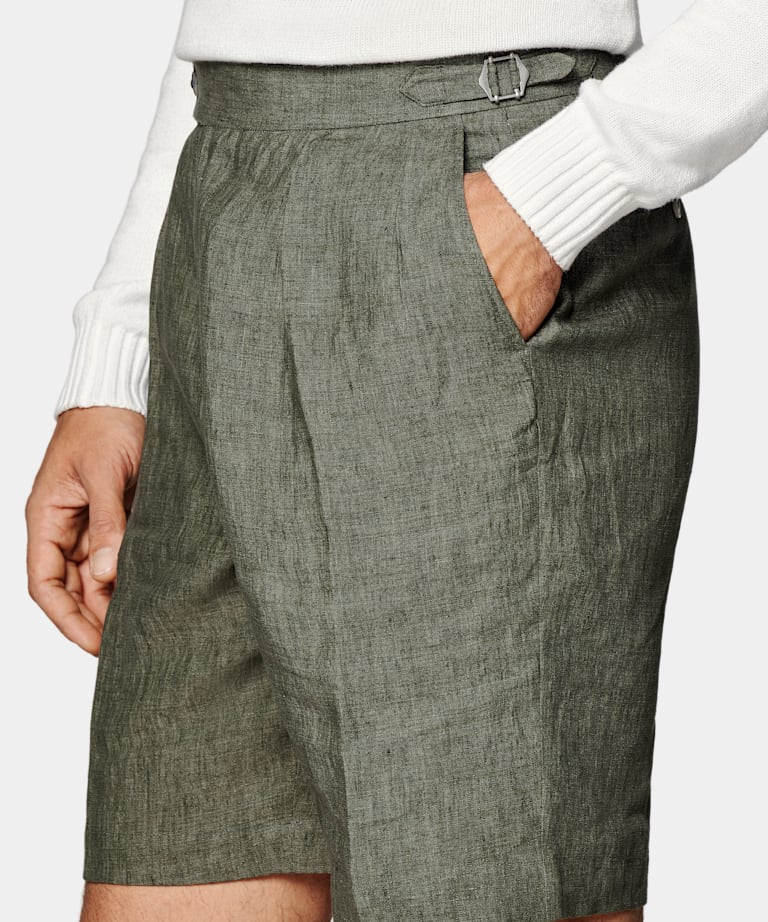 Dark Green Straight Leg Shorts