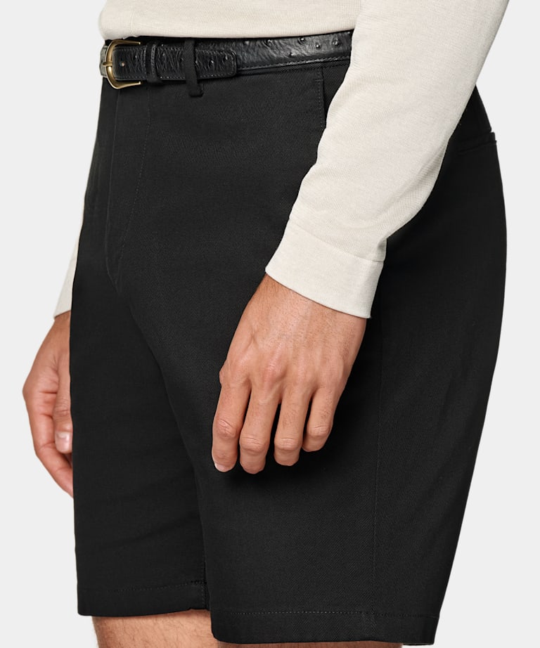 Black Slim Leg Chino Shorts