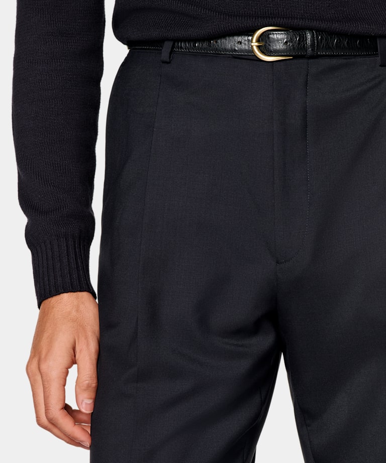 Navy Wide Leg Straight Suit Trousers