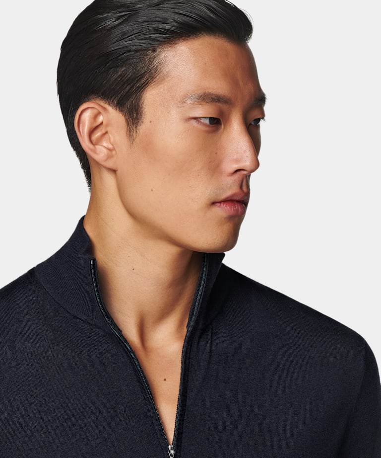 Navy Merino Half Zip