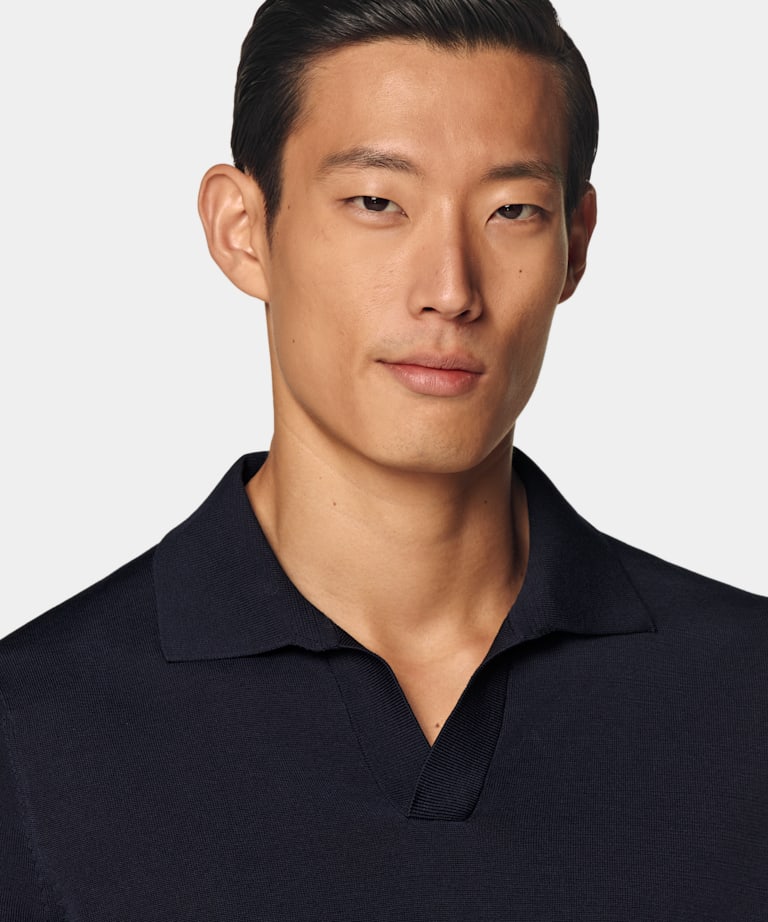 Navy Buttonless Polo