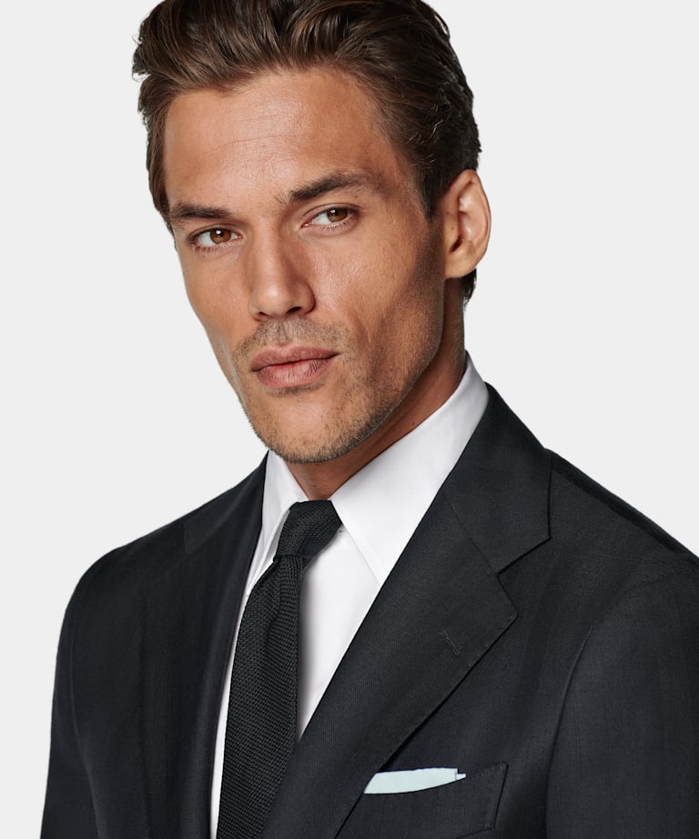 Navy Herringbone Tailored Fit Havana Suit
