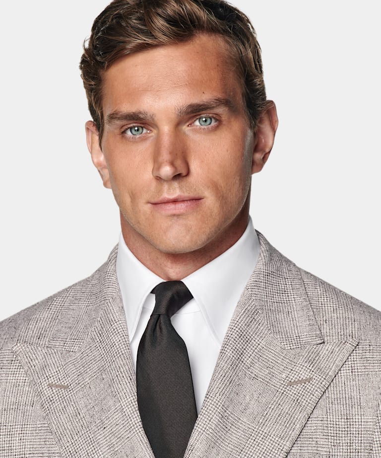 Light Taupe Checked Tailored Fit Havana Suit