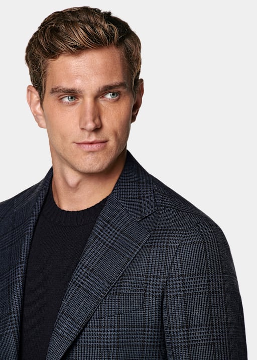 Blazer Havana coupe Tailored bleu marine à carreaux