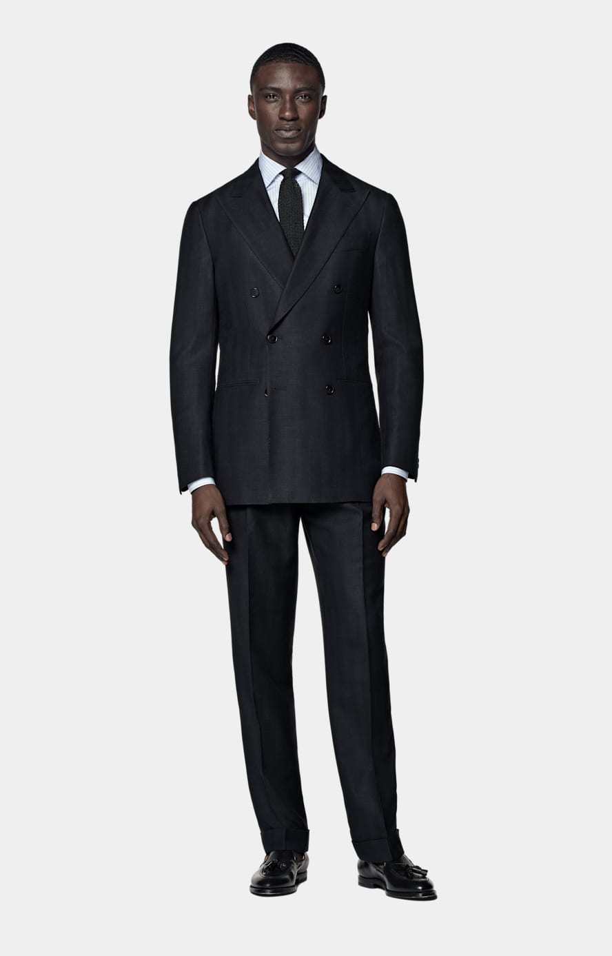 Navy Herringbone Tailored Fit Havana Suit